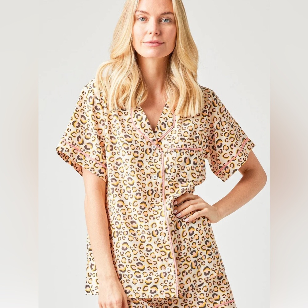 NEW Katie Kime - Leopard Print Pajamas - 50% off Size Large L - Pink and Brown
